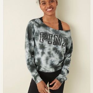 VS PINK Lounge Crop Crew White/Gray Tie Dye Size Small